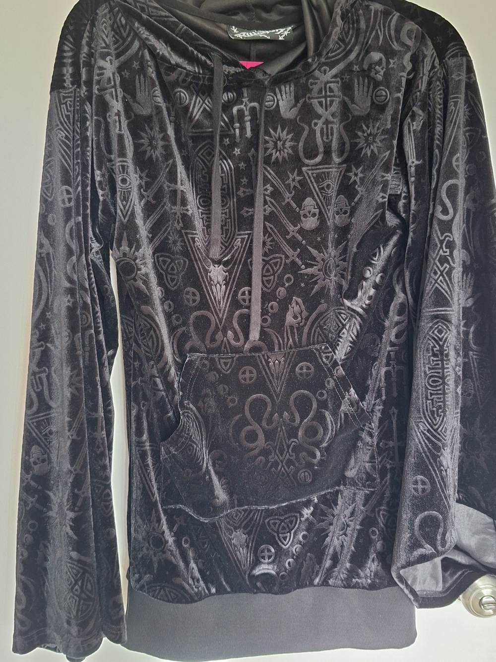 KILLSTAR Oversized Hood Occult Goth Print Velvet Sweatshirt Sz S RARE